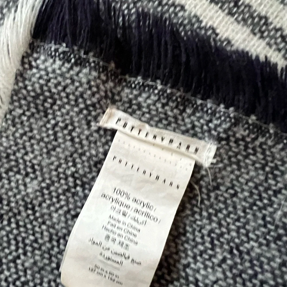 Pottery Barn Clover Fringe Striped Throw Blanket farmhouse cottagecore very soft